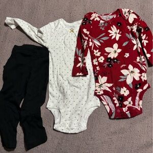 3 piece carters set. 2 onesies 1 ruffle booty legging